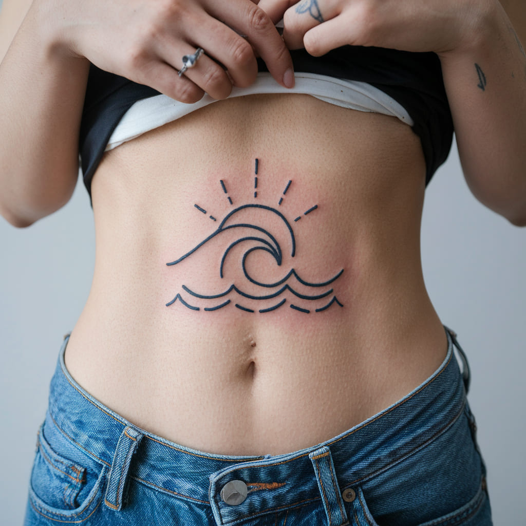 Wave and Sun Tattoo