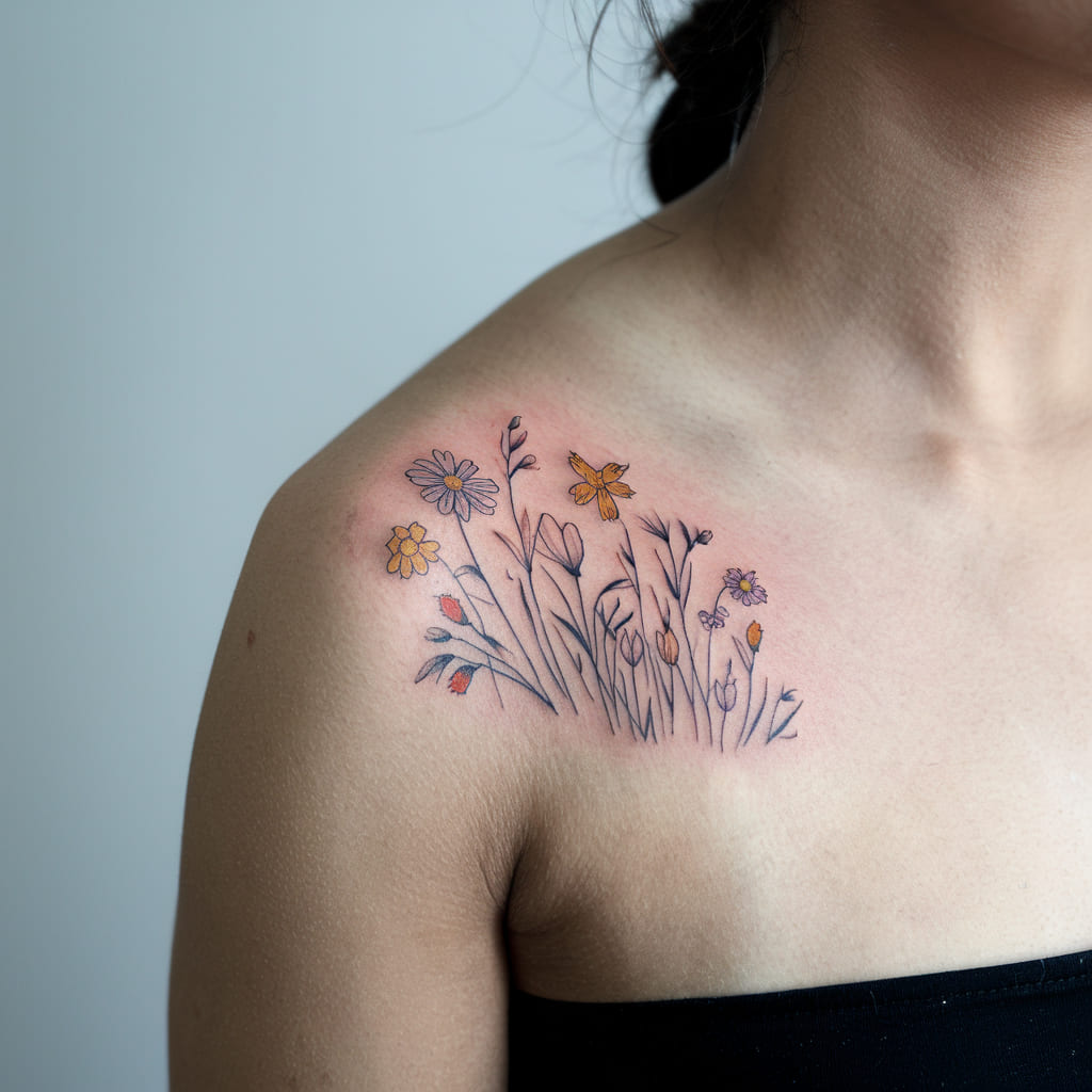 Whimsical Wildflower Tiny Tattoo