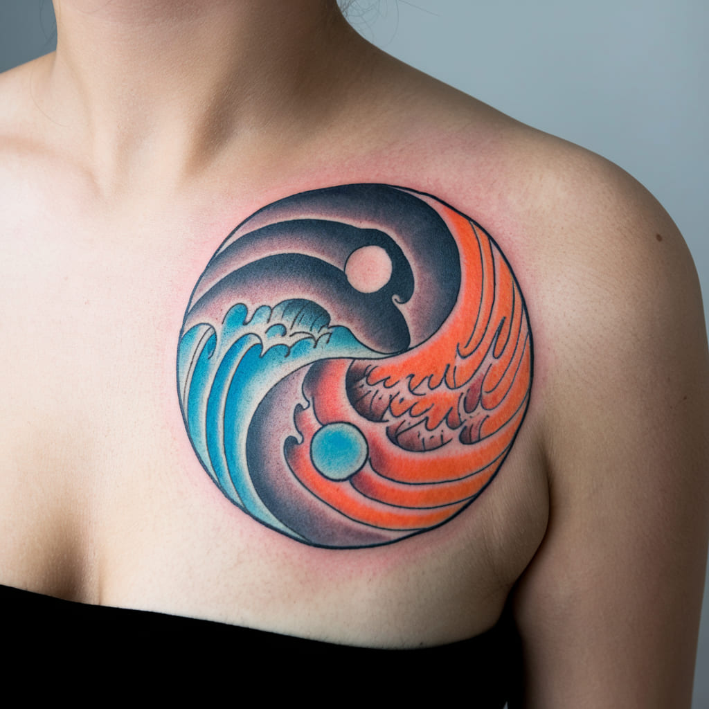 Yin Yang Abstract Waves Tattoo