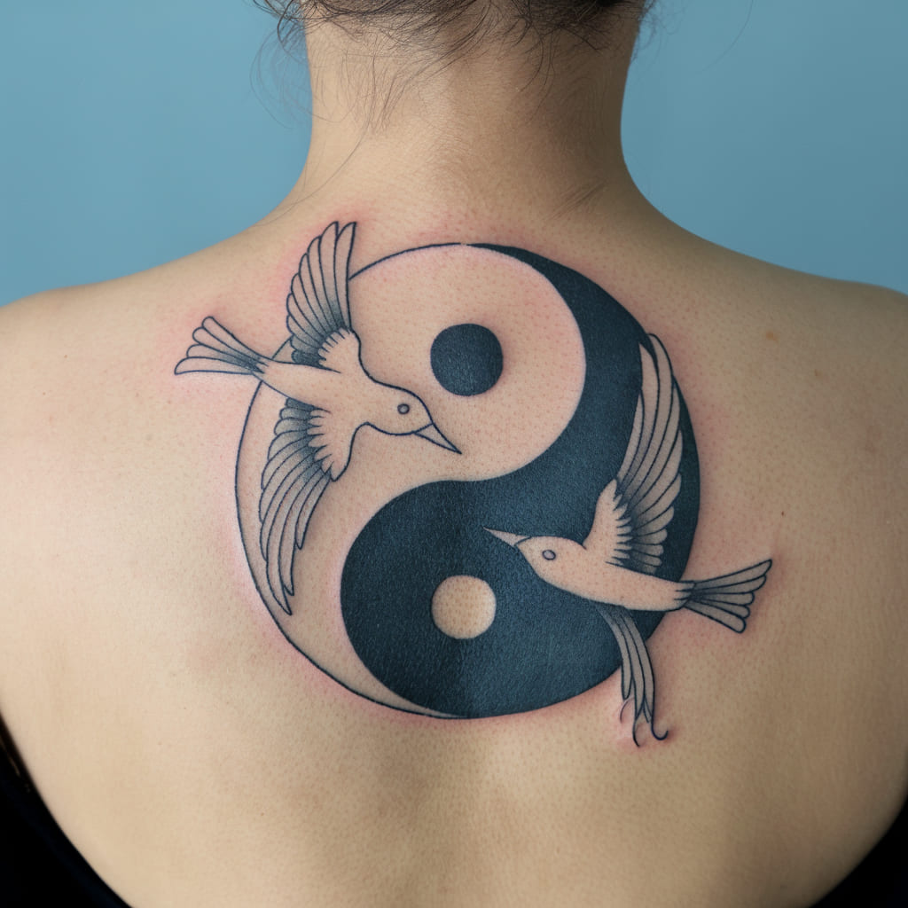 Yin Yang Birds in Flight Tattoo