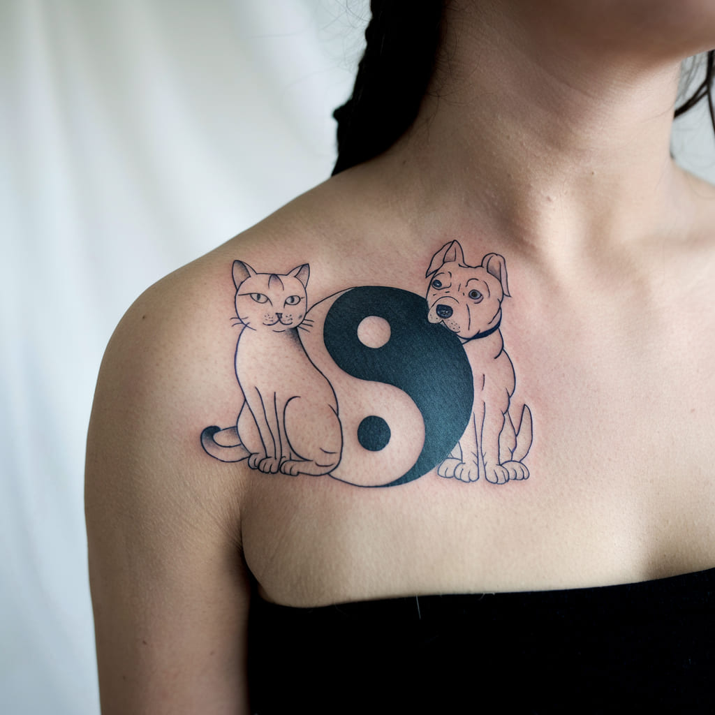 Yin Yang Cat and Dog Tattoo