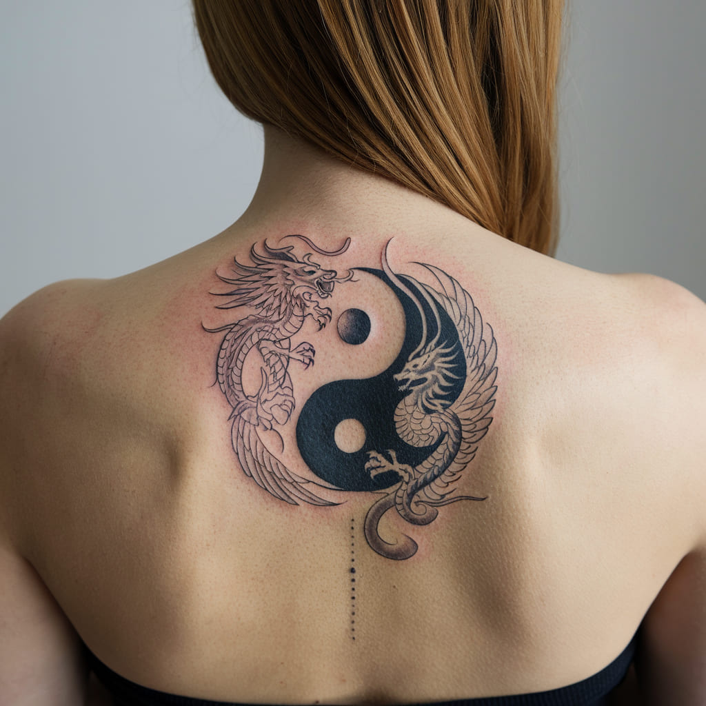 Yin Yang Dragon and Phoenix Tattoo