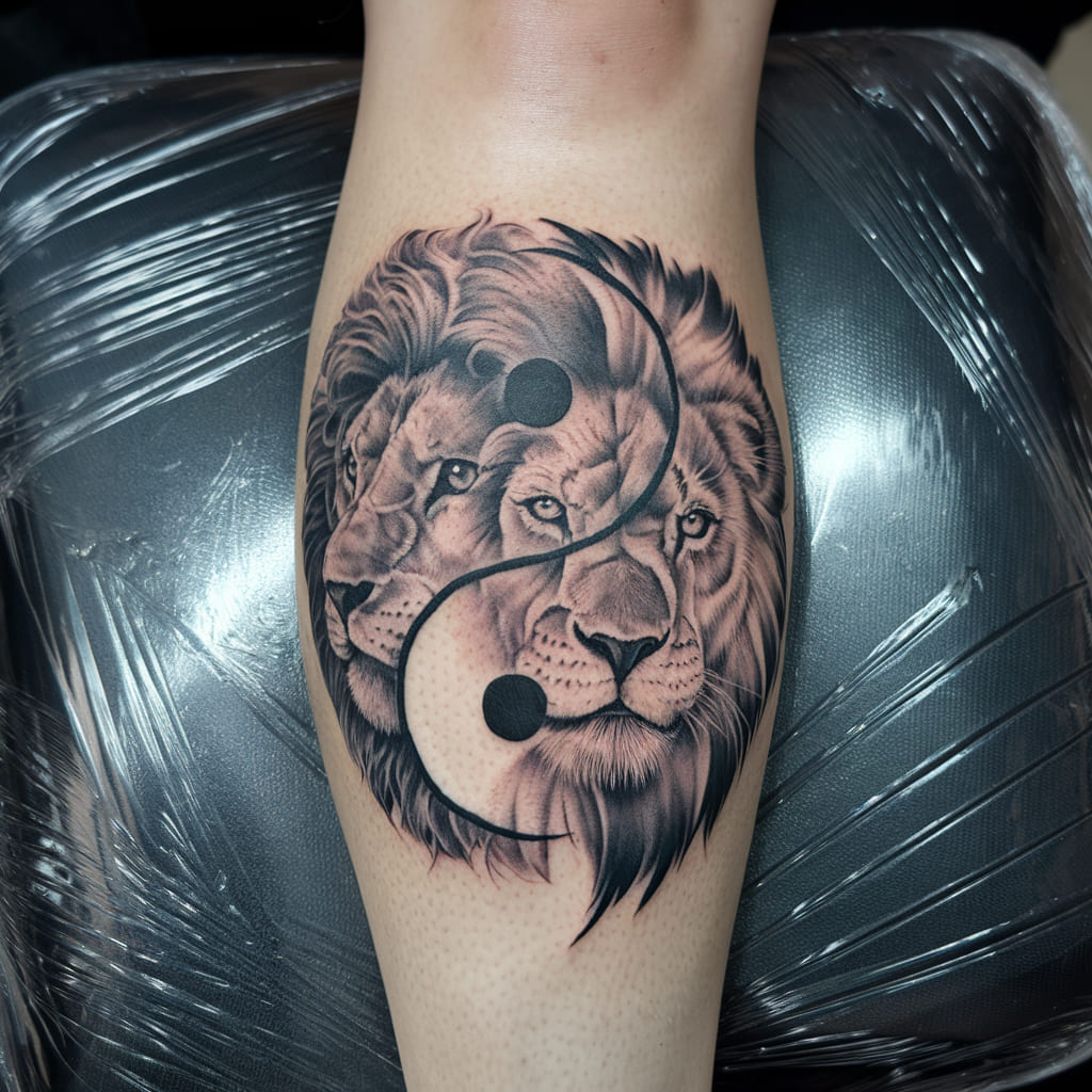 Yin Yang Lion and Lioness Tattoo