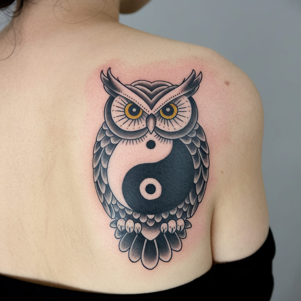 Yin Yang Owl Tattoo