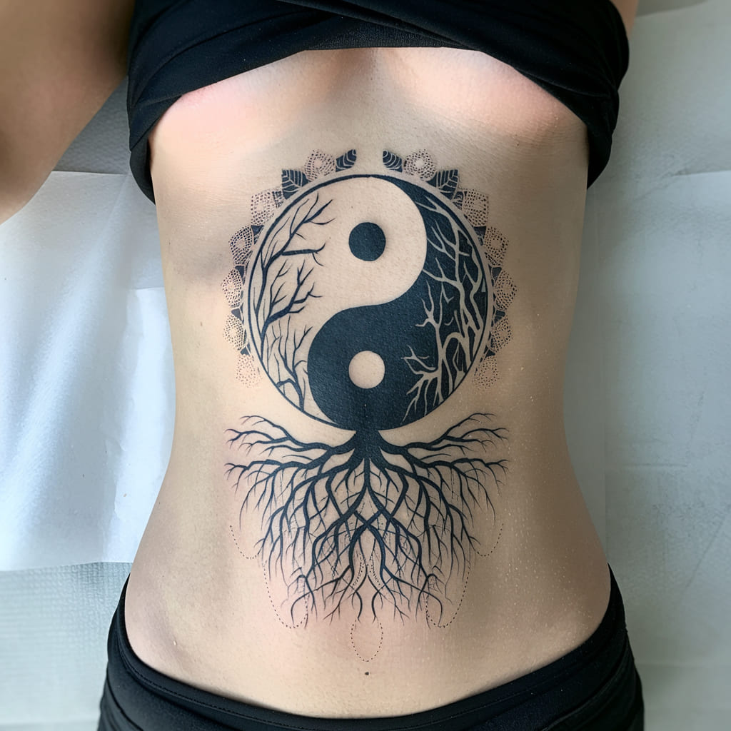 Yin Yang Tree Roots Tattoo