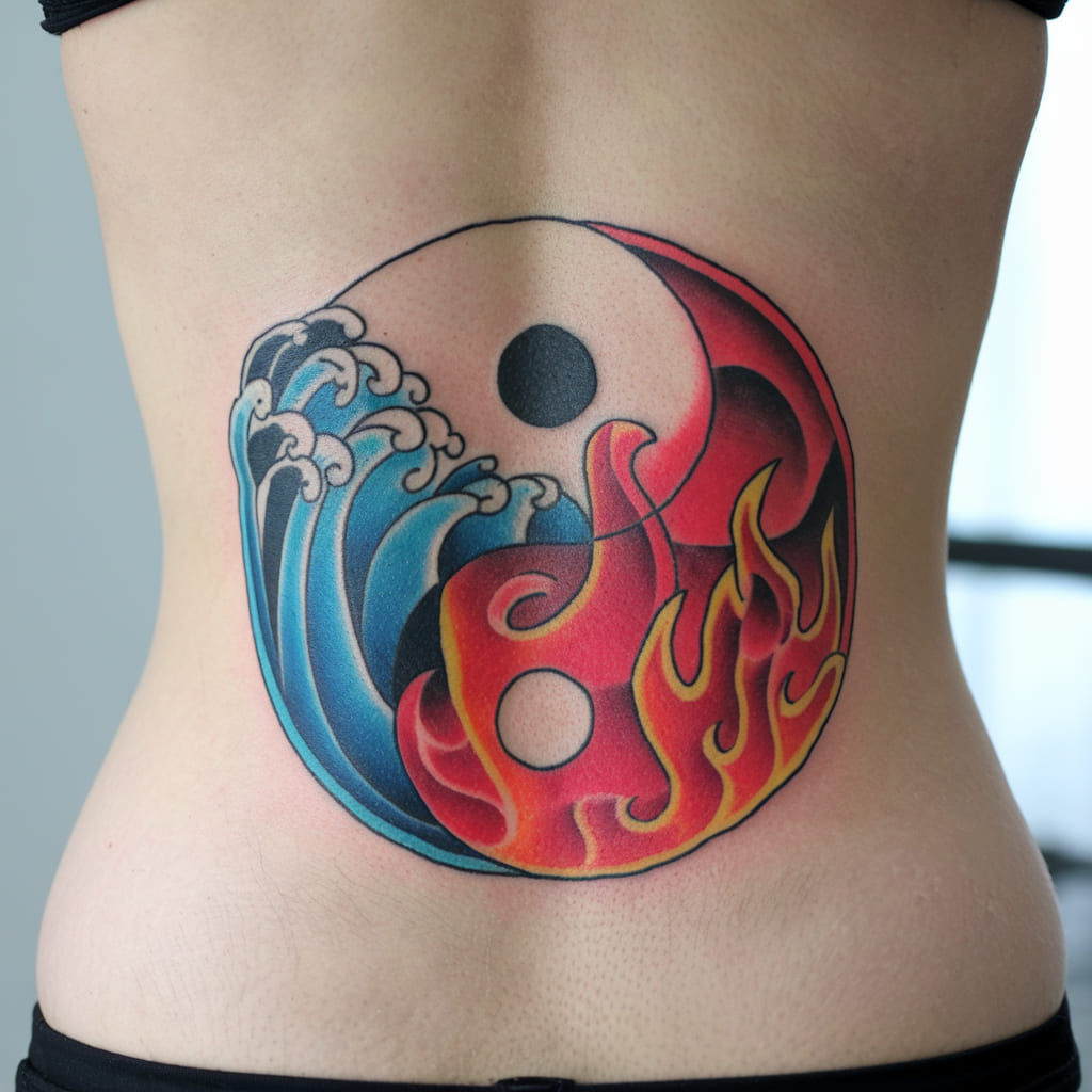 Yin Yang Water and Fire Tattoo